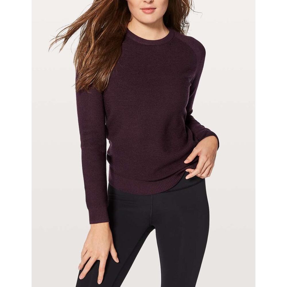 Lululemon Simply Wool Sweater Size 4 Black Cherry Purple Long Sleeve
